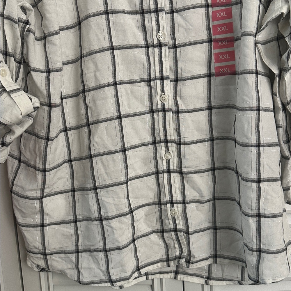 NWT Gloria Vanderbilt White Checkered Button Up Top Size XXL - Picture 3 of 5